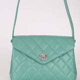 Rare Chanel 1997 Teal Caviar CC Turnlock Envelope Shoulder Kelly