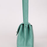 Rare Chanel 1997 Teal Caviar CC Turnlock Envelope Shoulder Kelly