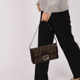 Rare Fendi Zucca Leather-Trimmed Baguette