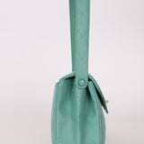Rare Chanel 1997 Teal Caviar CC Turnlock Envelope Shoulder Kelly