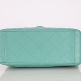 Rare Chanel 1997 Teal Caviar CC Turnlock Envelope Shoulder Kelly