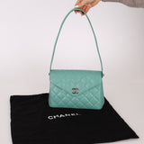 Rare Chanel 1997 Teal Caviar CC Turnlock Envelope Shoulder Kelly