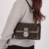 Rare Fendi Zucca Leather-Trimmed Baguette