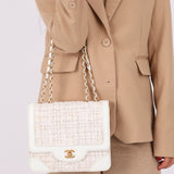 Chanel 2000 Tweed White Half Flap