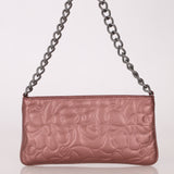 Chanel 2004 Metallic Rose-Gold Camellia Chain Pochette