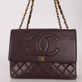 Ultra-Rare Chanel 1991 Dark Bordeaux Lambskin Maxi Double CC Flap Bag 24K GP