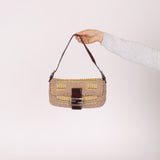 Limited Edition City Exclusive Fendi 2007 Canvas Beaded Baguette