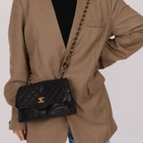 Chanel 1989 Vintage Lambskin Wave Single Flap with Chanel Wallet