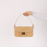 Ultra-Rare Vintage Fendi Shiny Crocodile Baguette Glitter GHW