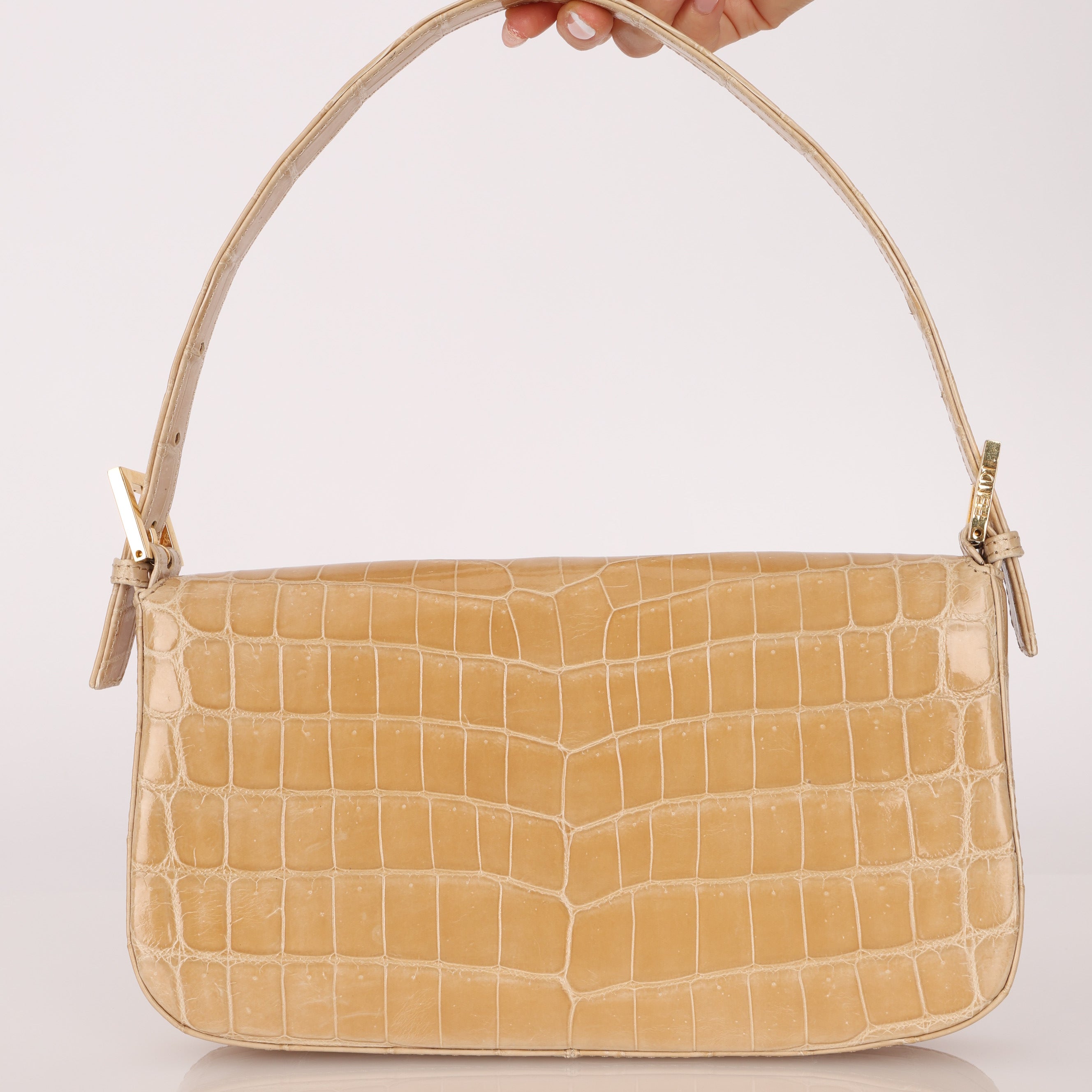 Ultra-Rare Vintage Fendi Shiny Crocodile Baguette Glitter GHW