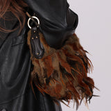 Rare Fendi Feather & Mink Crescent Toggle Shoulder Bag