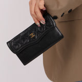 Chanel 1989 Vintage Lambskin Wave Single Flap with Chanel Wallet