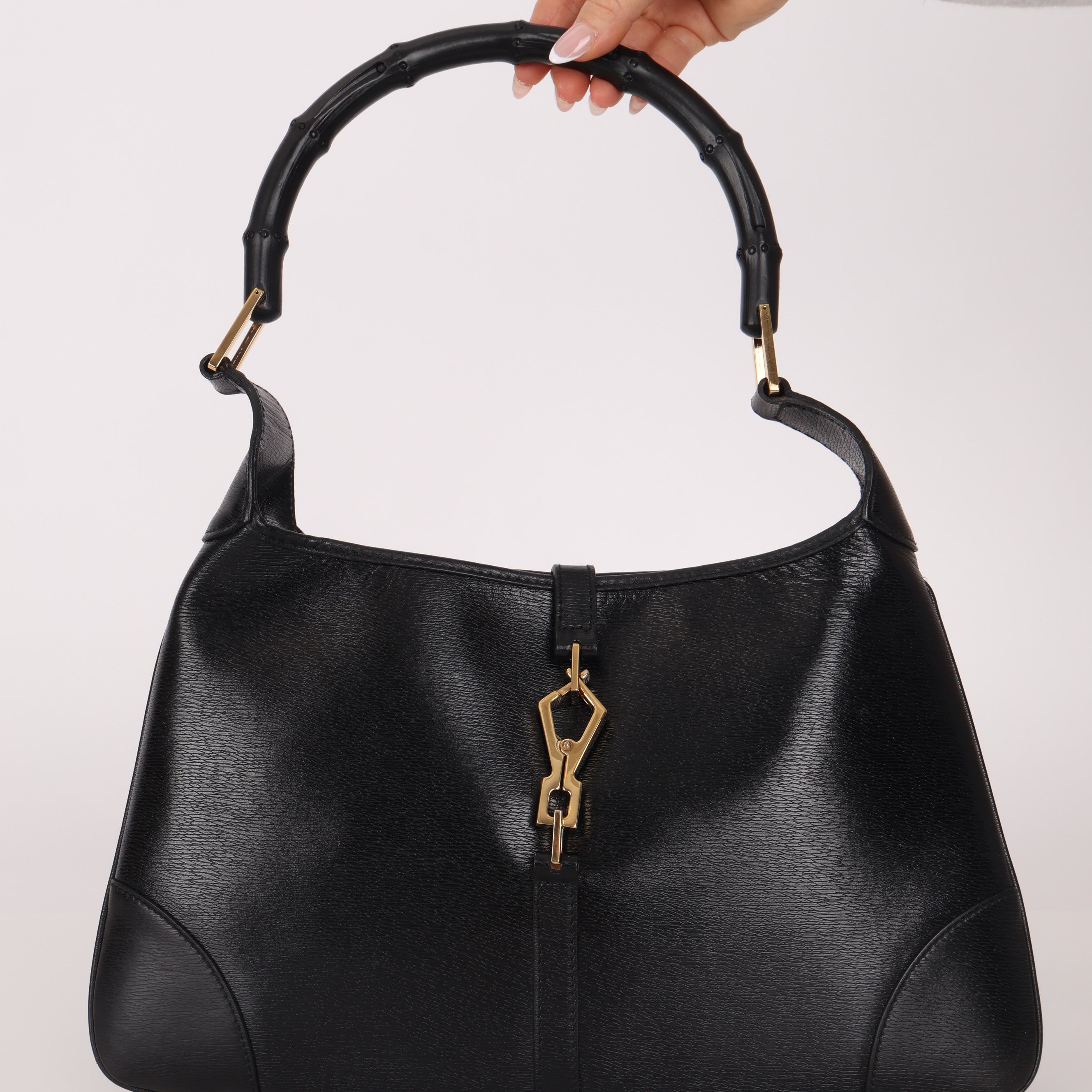 Gucci Black Leather Bamboo Top Handle Jackie Bag