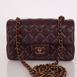 Ultra-Rare Chanel 2024 Bordeaux Lambskin Mini Rectangular Rose Gold Hardware Flap Bag