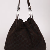 Gucci Chocolate Suede Monogram Bucket Bag