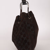 Gucci Chocolate Suede Monogram Bucket Bag