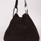 Gucci Chocolate Suede Monogram Bucket Bag