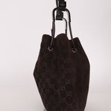 Gucci Chocolate Suede Monogram Bucket Bag