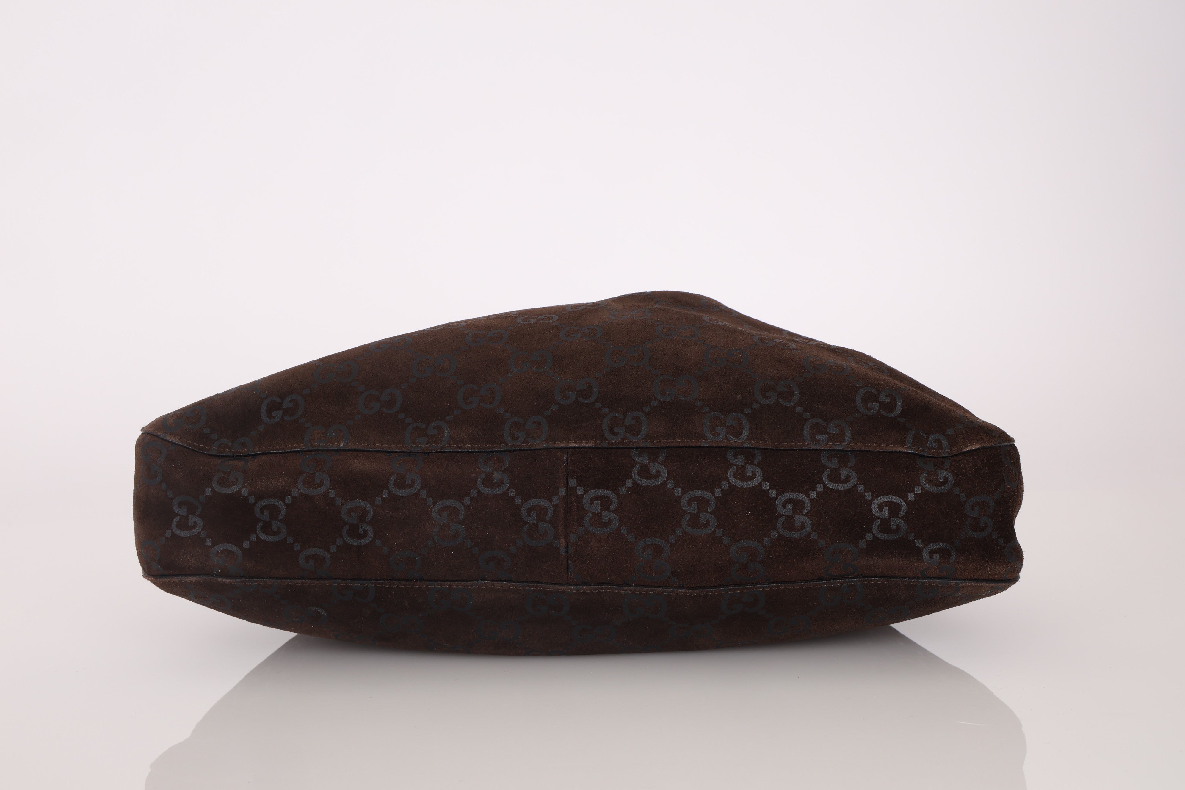 Gucci Chocolate Suede Monogram Bucket Bag
