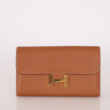 Hermès 2019 Gold Evercolor Constance Wallet GHW w Custom Strap