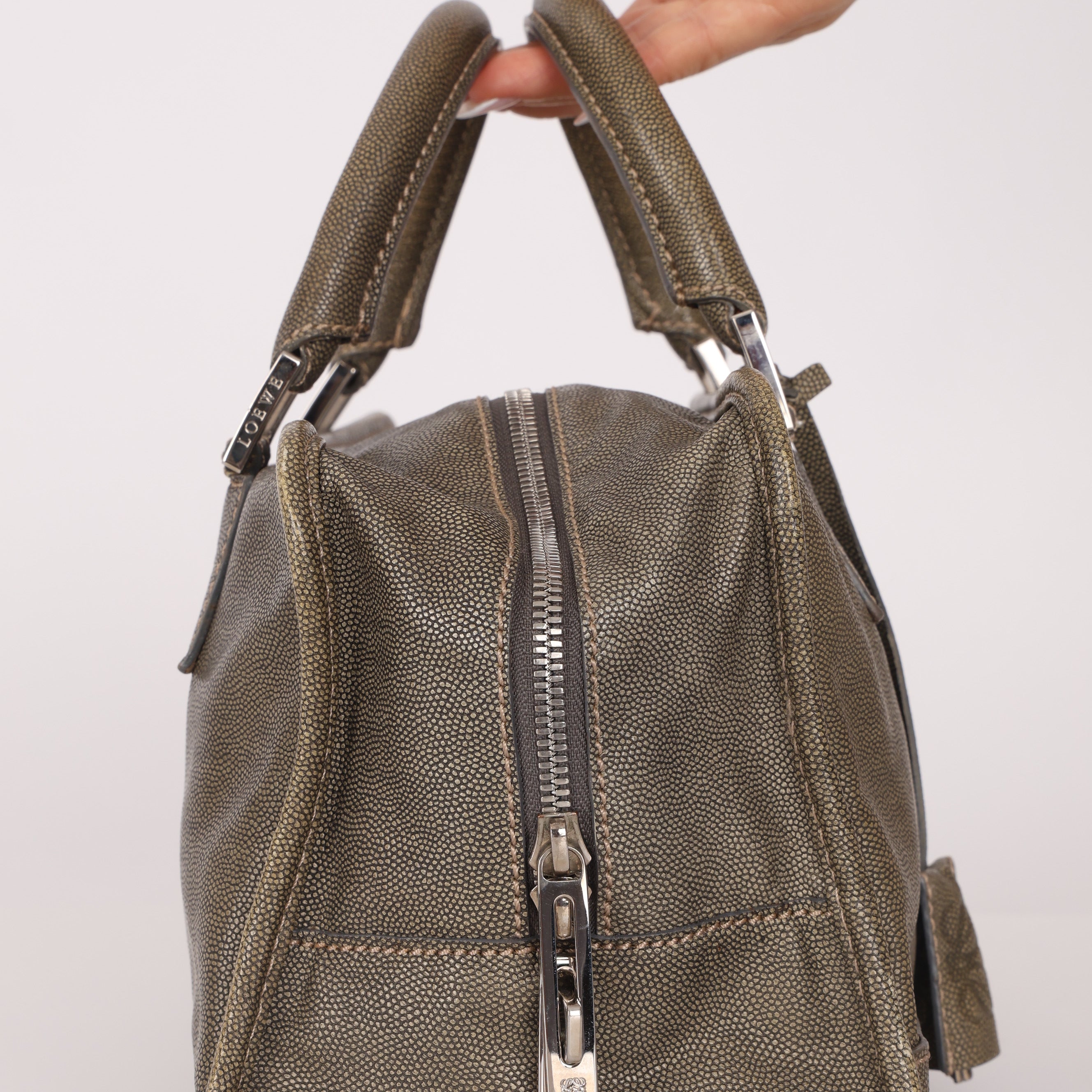 Loewe Khaki Grey Anagram Leather Amazona 28