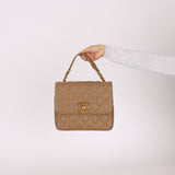 Rare Chanel 1995 Latte Caviar XL Turnlock Top Handle