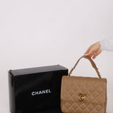 Rare Chanel 1995 Latte Caviar XL Turnlock Top Handle