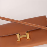 Hermès 2019 Gold Evercolor Constance Wallet GHW w Custom Strap