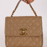 Rare Chanel 1995 Latte Caviar XL Turnlock Top Handle