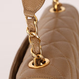 Rare Chanel 1995 Latte Caviar XL Turnlock Top Handle