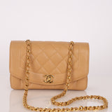 Rare Chanel 1995 Dark Beige Caviar Small Diana 24K GP