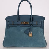 Limited Edition Hermès 2012 Veau Doblis Swift Grizzly Bleu Tempete Birkin 30 Retourne GHW