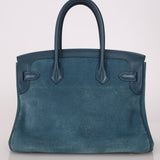 Limited Edition Hermès 2012 Veau Doblis Swift Grizzly Bleu Tempete Birkin 30 Retourne GHW