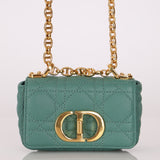 Dior 2021 Turquoise Supple Calfskin Cannage Micro Caro Bag
