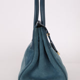 Limited Edition Hermès 2012 Veau Doblis Swift Grizzly Bleu Tempete Birkin 30 Retourne GHW