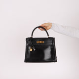 Hermès 1964 Noir Box Calf Retourne Kelly 28