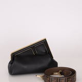 Fendi Small Black First Clutch with Fendi Zucca Strap