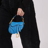 Dior 2022 Goatskin Micro Blue Saddle
