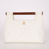 Rare Chanel 2003 White Caviar Wood Top Handle Tote