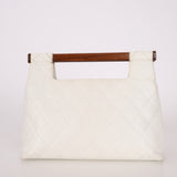 Rare Chanel 2003 White Caviar Wood Top Handle Tote
