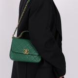 Chanel 19 Calfskin Infinity Green Top Handle Single Flap