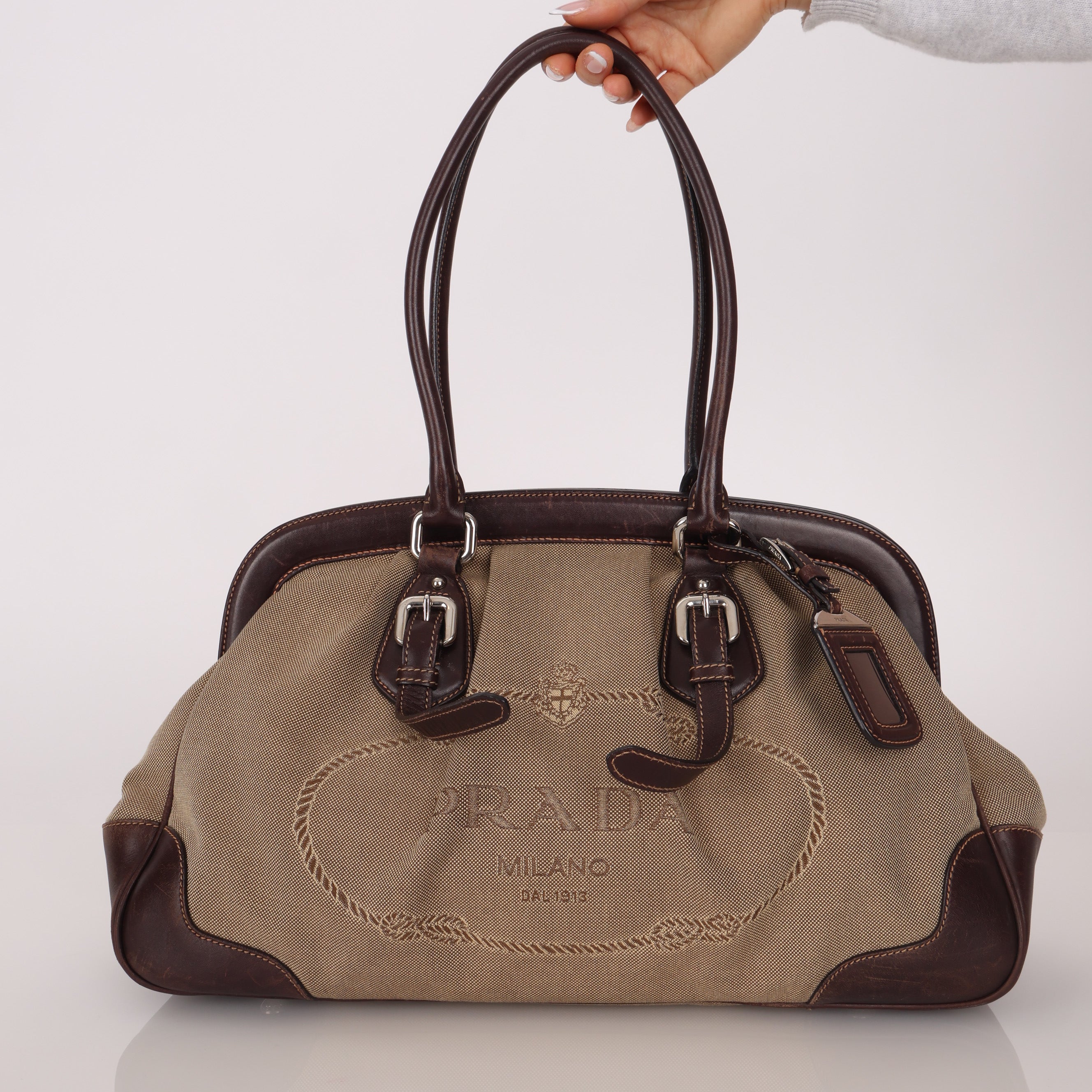 Prada Canapa Logo Jacquard Canvas Doctor Bag
