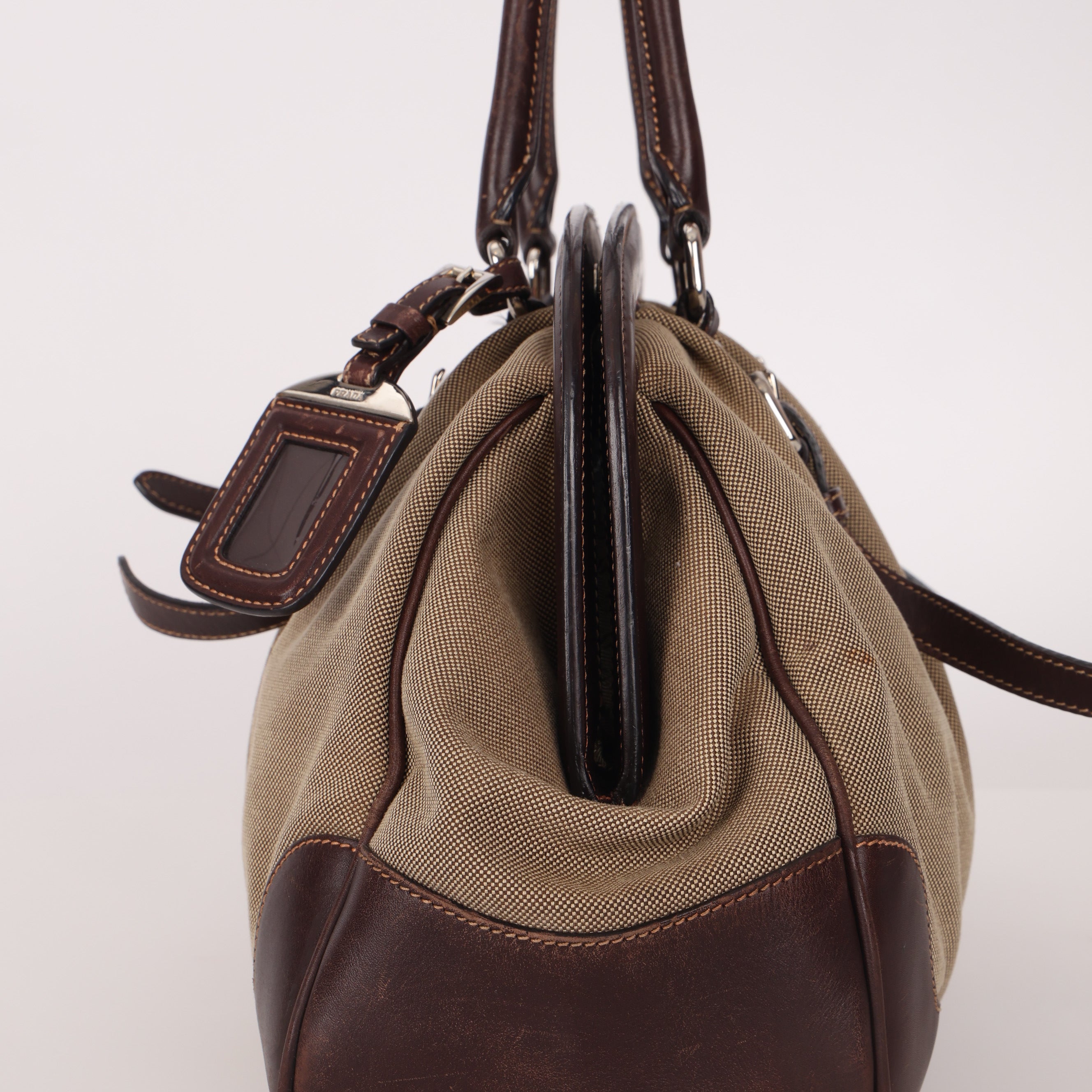 Prada Canapa Logo Jacquard Canvas Doctor Bag