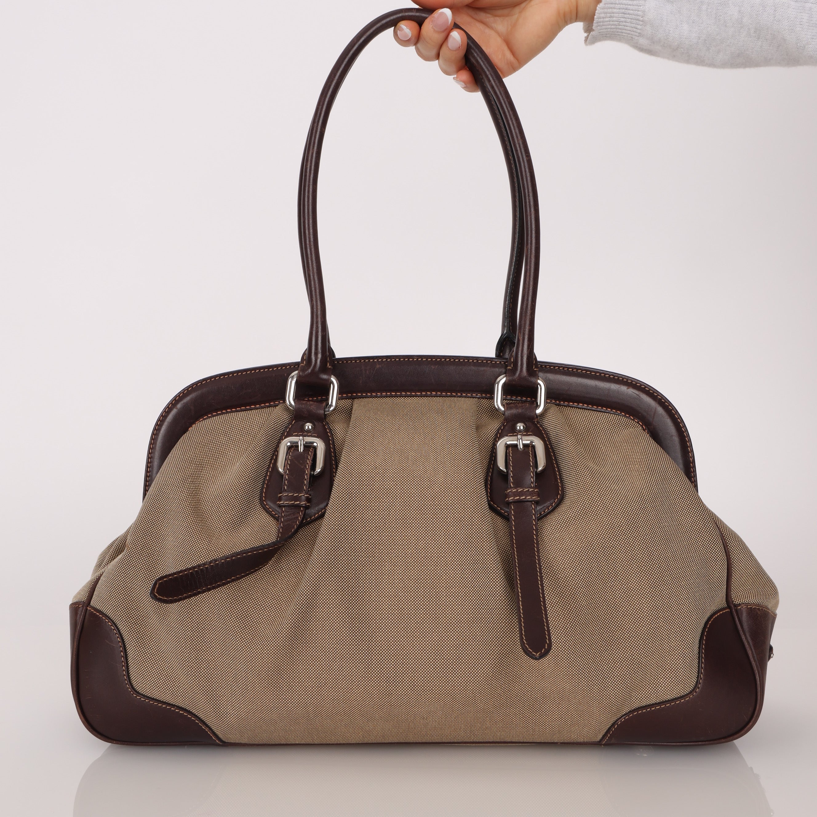 Prada Canapa Logo Jacquard Canvas Doctor Bag