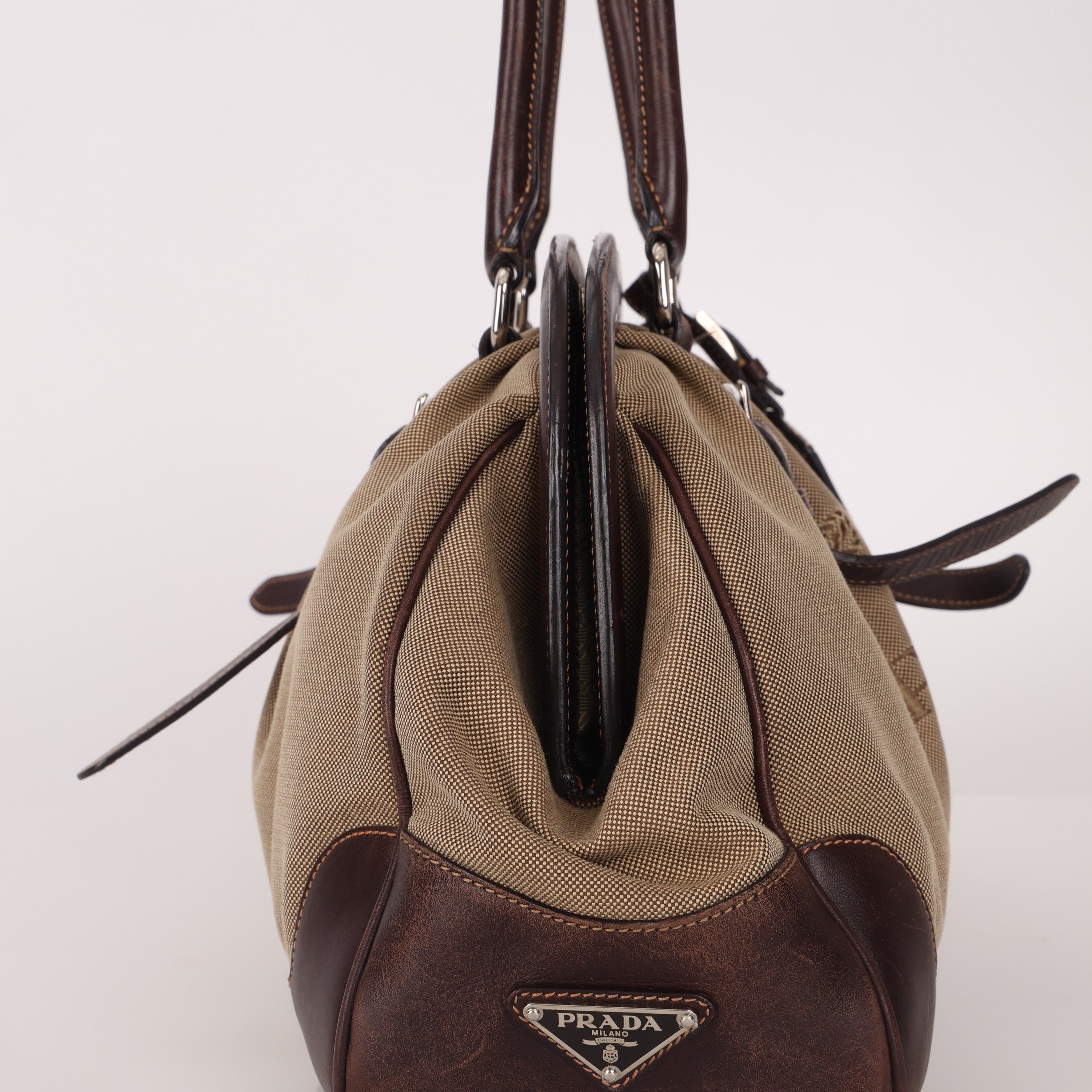 Prada Canapa Logo Jacquard Canvas Doctor Bag