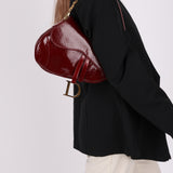 Rare Dior 2000 Red Patent Medium Diorissimo Saddle Bag