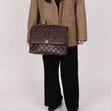 Ultra-Rare Chanel 1991 Dark Bordeaux Lambskin Maxi Double CC Flap Bag 24K GP