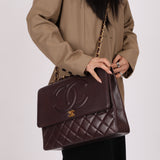 Ultra-Rare Chanel 1991 Dark Bordeaux Lambskin Maxi Double CC Flap Bag 24K GP