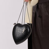 Saint Laurent Croc Embossed Heart Chain Minaudiere