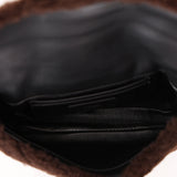 Fendi Shearling Chocolate Mini Baguette Bag